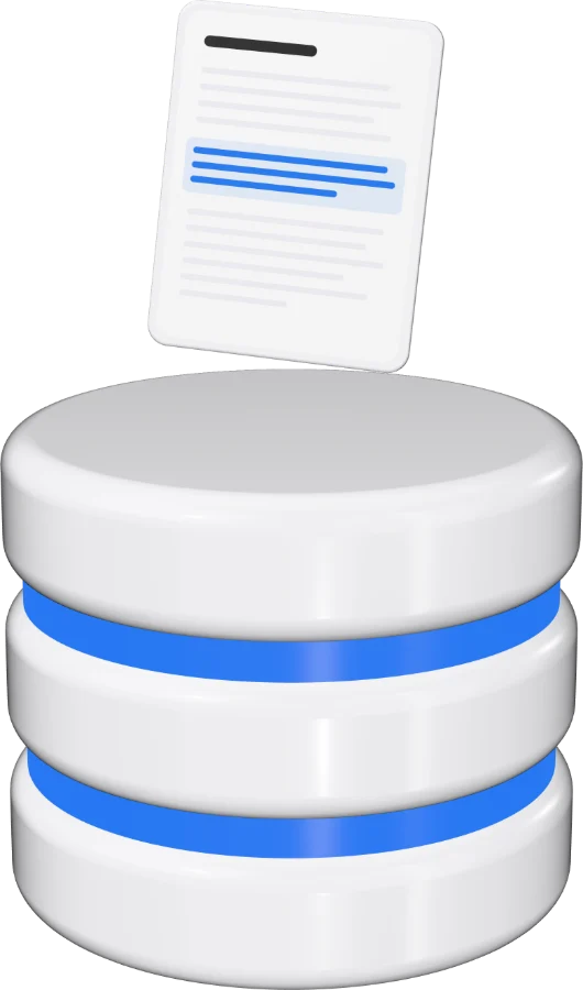A database with one document lifted out of it, a passage highlighted.