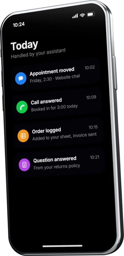 A phone showing an app that lists the day’s handled work.